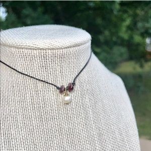 Dainty Pearl garnet crystal necklace